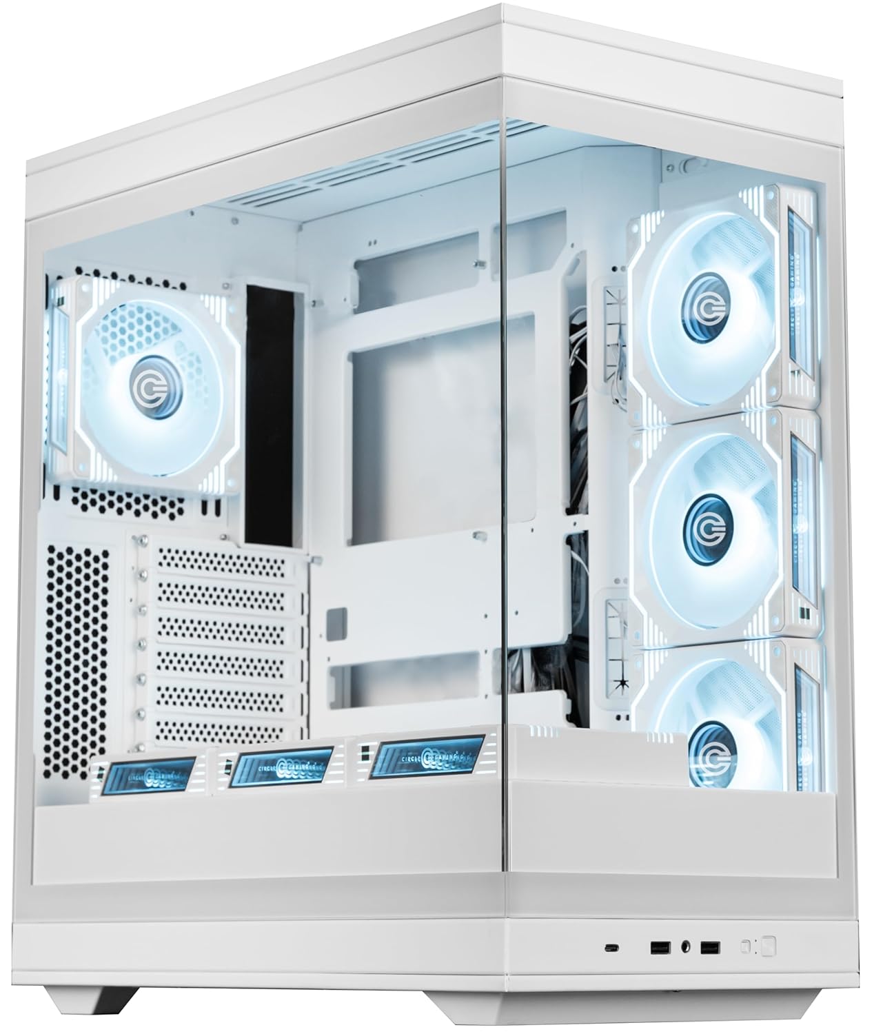 Circle Thrillux Mid-Tower Gaming Cabinet – White| Supports ATX, M-ATX, ITX | Reverse Connector Motherboard Compatible | 3X Side, 3X Bottom, 1X Rear 120MM ARGB Fans with Infinity Mirror